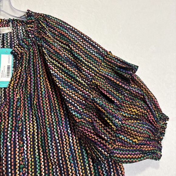 Ramy Brook Eugenia Ruffle Puff Sleeve Top Blouse Large Dot Stripe Split Neck NWT - Picture 16 of 16